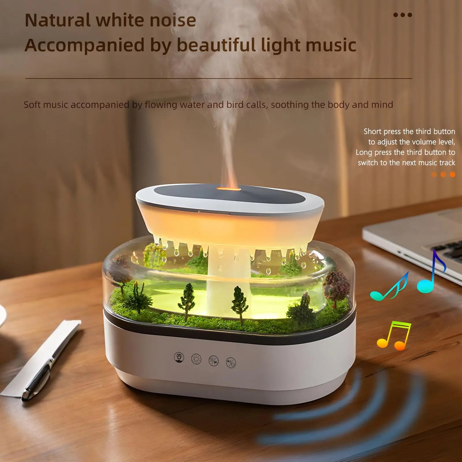 Diffuseur d'huiles essentielles 250ml,  pluie en nuage de bruit blanc  7 couleurs de lumière