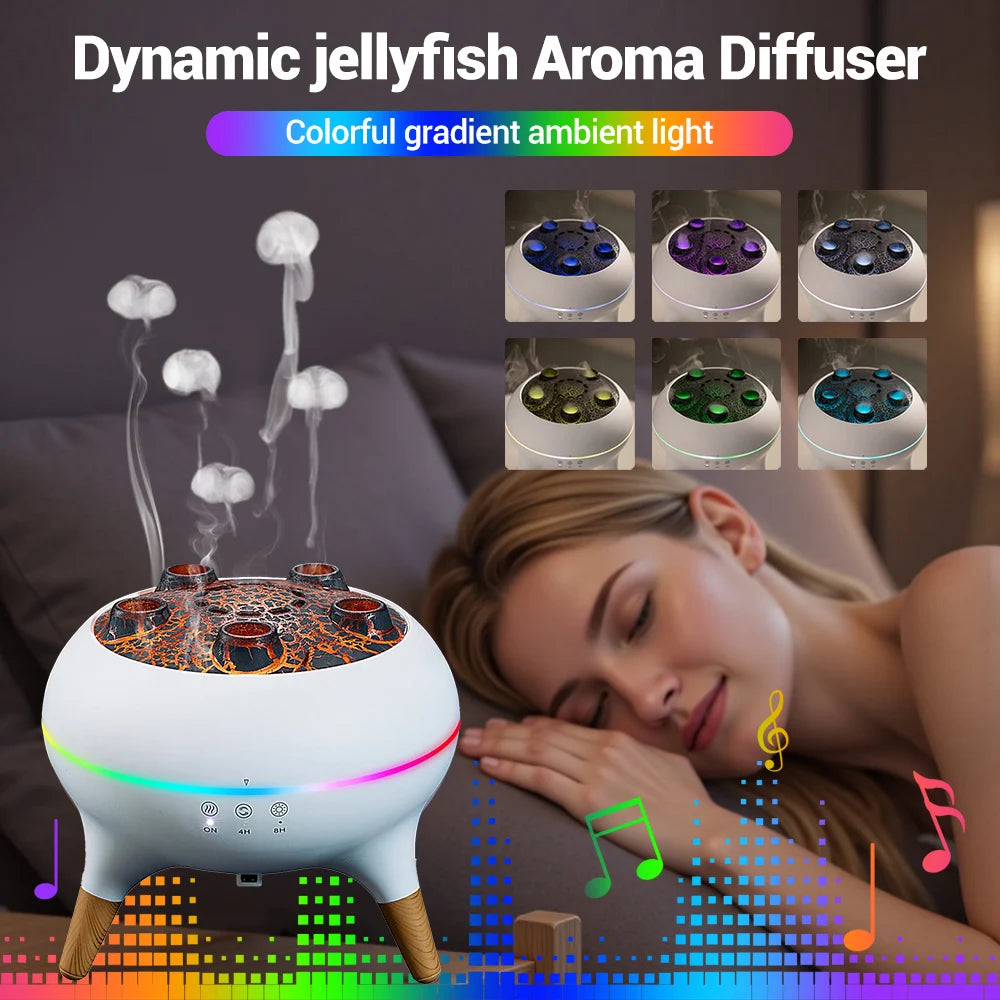 Diffuseur d’huiles essentielles “Méduse dansante” – Aromathérapie, lumière & musique